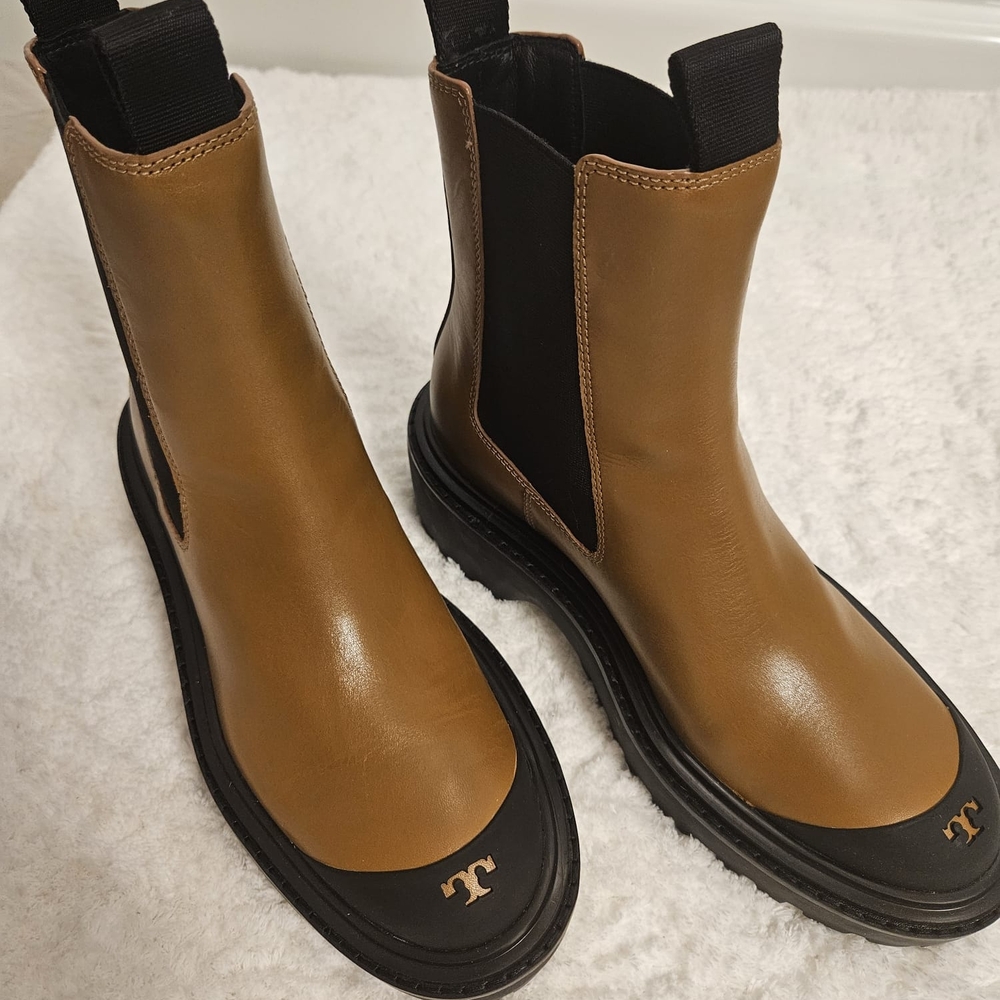 Tory Burch Tan and Black Ankle Boots